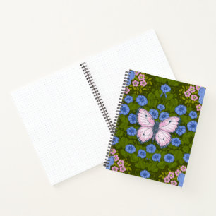 Schmetterlinge und Blume Symmetrie, blau und rosa Notizbuch