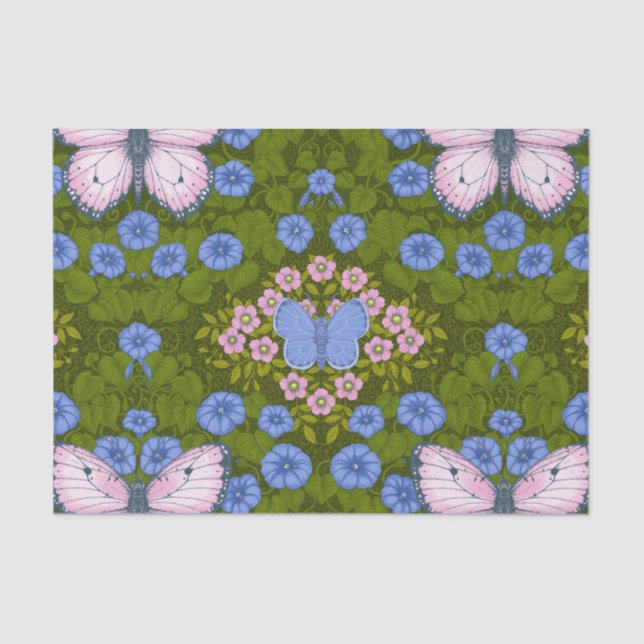 Schmetterlinge und Blume Symmetrie, blau und rosa Seidenpapier (Vorderseite)