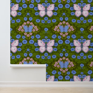 Schmetterlinge und Blume Symmetrie, blau und rosa Tapete