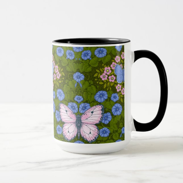 Schmetterlinge und Blume Symmetrie, blau und rosa Tasse (Rechts)