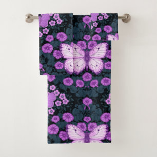 Schmetterlinge und Blume Symmetrie, Violett und Bl Badhandtuch Set