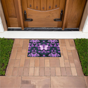 Schmetterlinge und Blume Symmetrie, Violett und Bl Fußmatte
