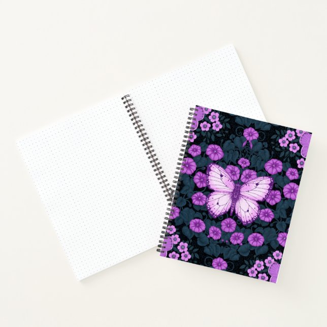 Schmetterlinge und Blume Symmetrie, Violett und Bl Notizbuch (Innenseite)
