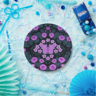 Schmetterlinge und Blume Symmetrie, Violett und Bl Pappteller