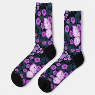 Schmetterlinge und Blume Symmetrie, Violett und Bl Socken