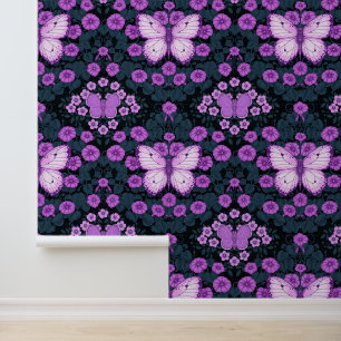 Schmetterlinge und Blume Symmetrie, Violett und Bl Tapete