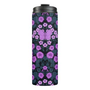 Schmetterlinge und Blume Symmetrie, Violett und Bl Thermosbecher
