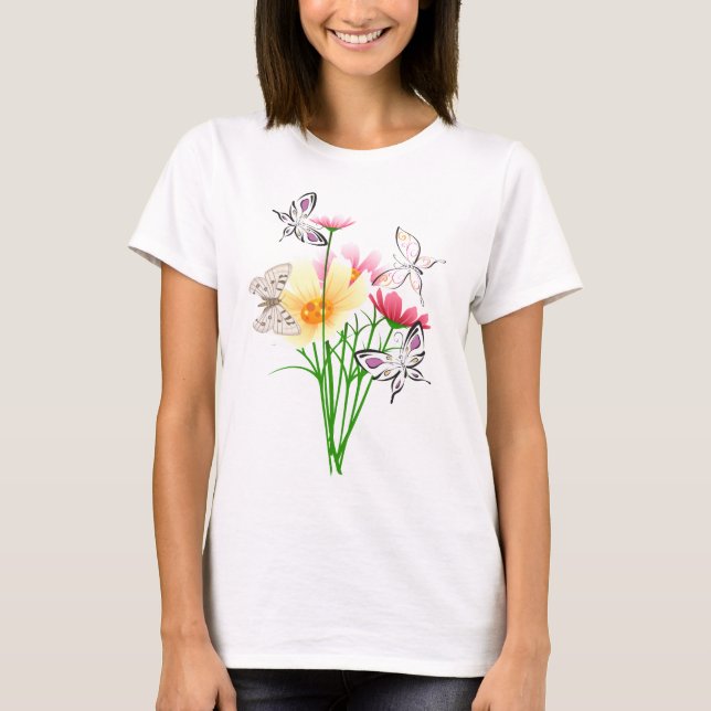 Schmetterlinge und Blume T-Shirt (Vorderseite)