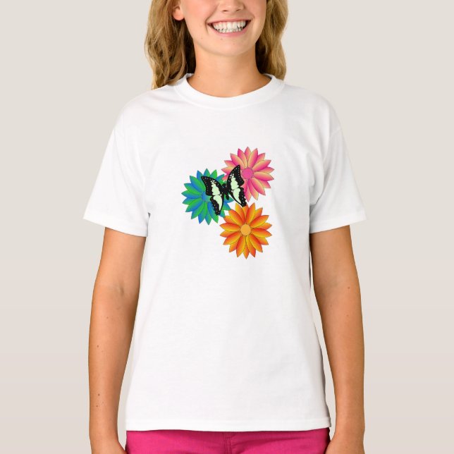 Schmetterlinge und Blume T-Shirt (Vorderseite)