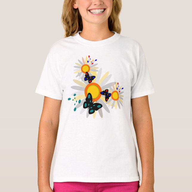 Schmetterlinge und Blume T-Shirt (Vorderseite)