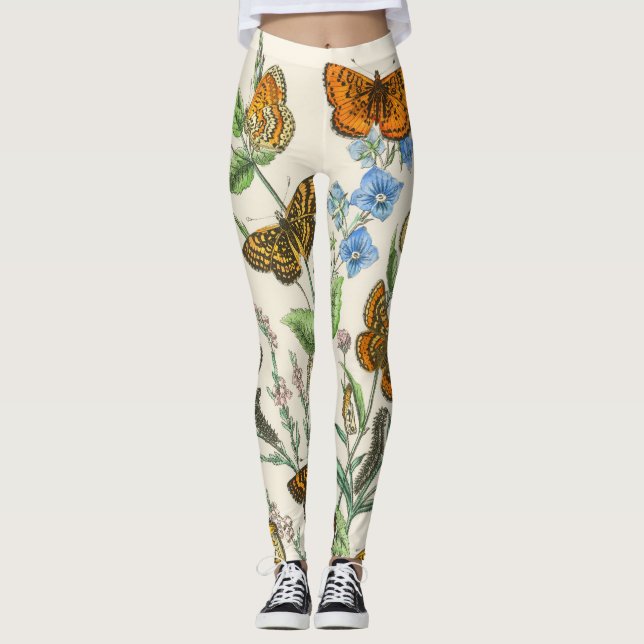 Schmetterlinge und Blume Vintage Illustration 1 Leggings (Vorderseite)