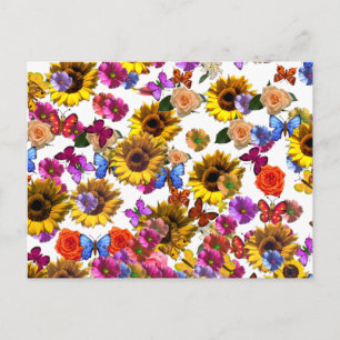 Schmetterlinge und Blume, Vollabdeckung Grafik Postkarte