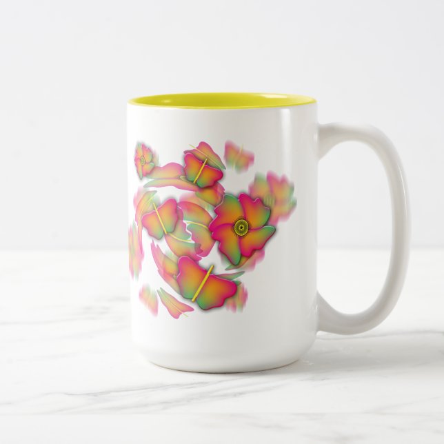 Schmetterlinge und Blume Zweifarbige Tasse (Rechts)