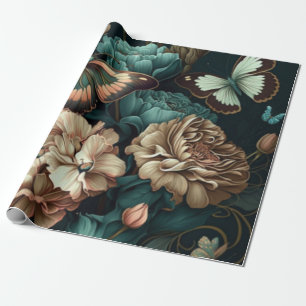 Schmetterlinge und Blumen dunkles klassisches Desi Geschenkpapier