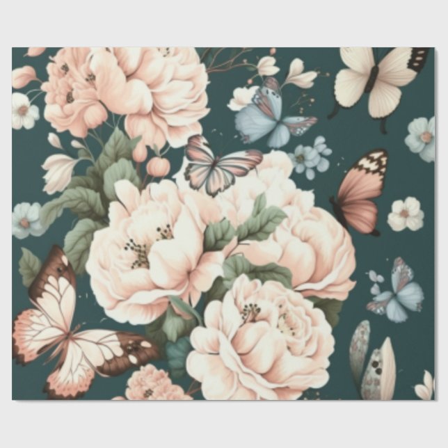 Schmetterlinge und Blumen Geschenkpapier (Flach)