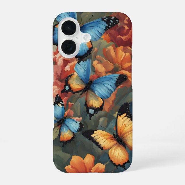 Schmetterlinge und Blumen iPhone 16 Hülle (Rückseite)