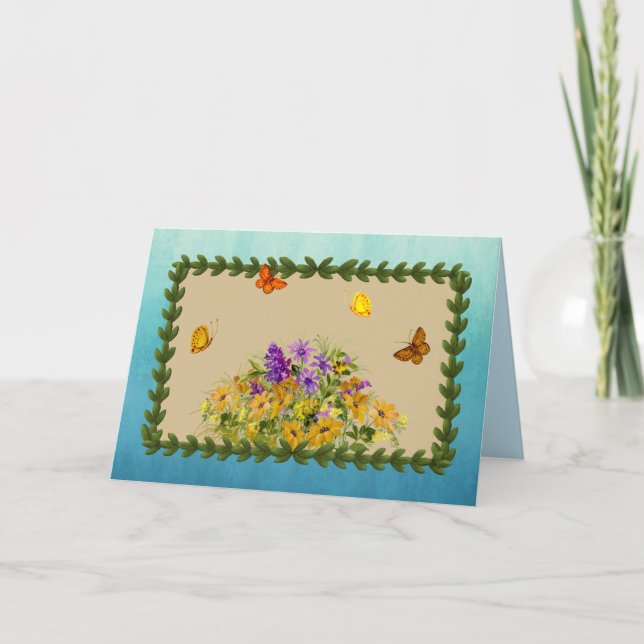 Schmetterlinge und Blumen Karte (Vorderseite)