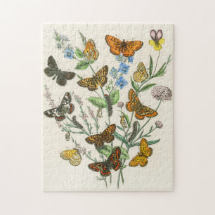 Schmetterlinge und Blumen Vintage-Illustration 1 Puzzle