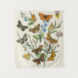 Schmetterlinge und Blumen Vintage-Illustration 1 Wandteppich