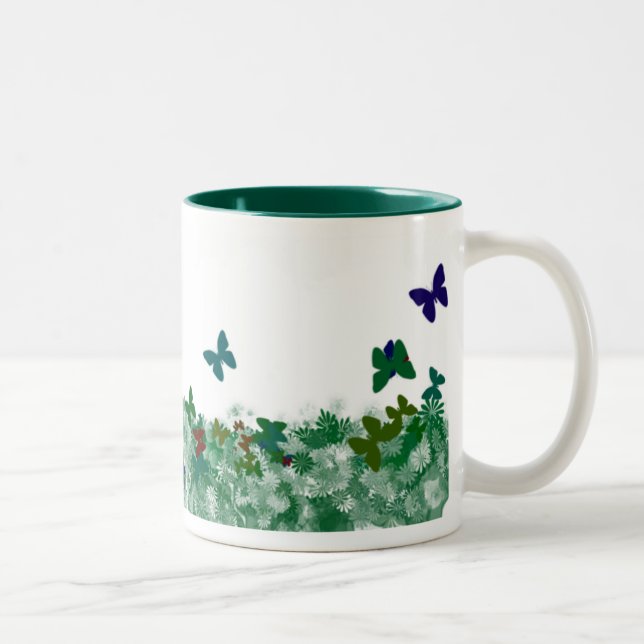 Schmetterlinge und Blumen Zweifarbige Tasse (Rechts)