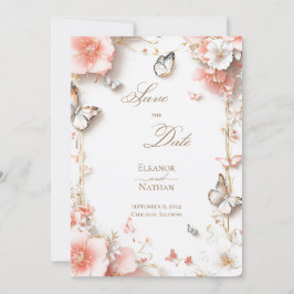 Schmetterlinge und blumengeschmückte Save the Date Einladung