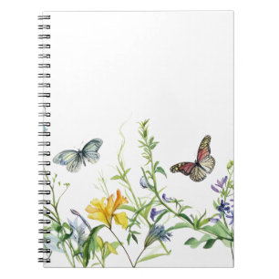 Schmetterlinge und Blüten der Blume Notizblock
