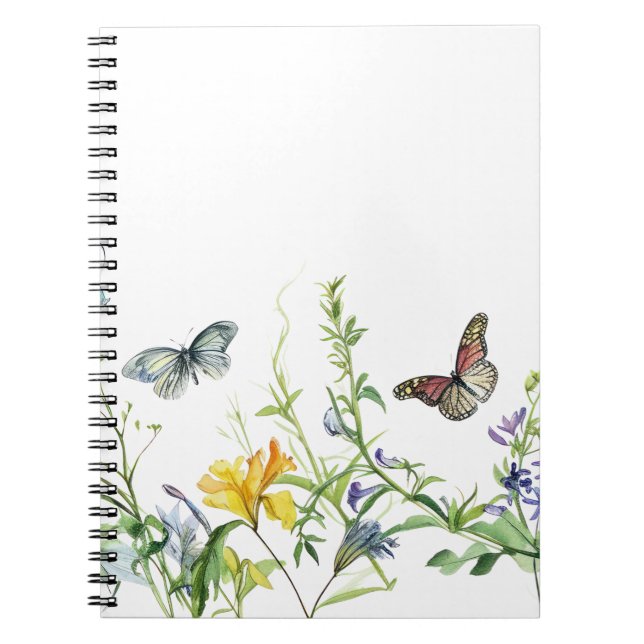 Schmetterlinge und Blüten der Blume Notizblock (Vorderseite)