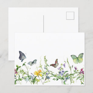 Schmetterlinge und Blüten der Blume Postkarte
