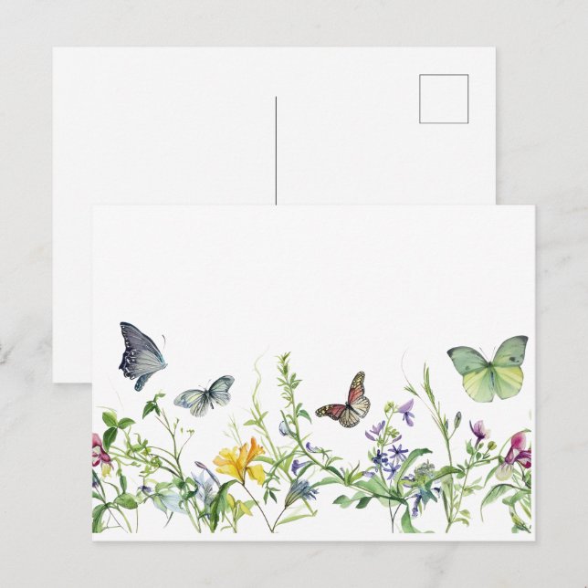 Schmetterlinge und Blüten der Blume Postkarte (Vorne/Hinten)