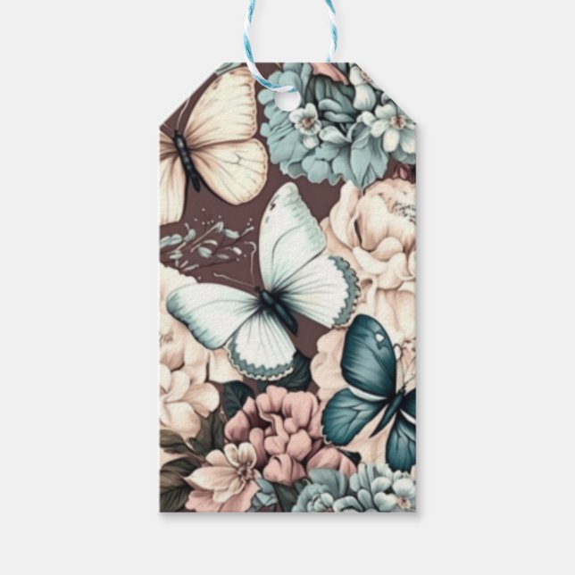 Schmetterlinge und braune Blume Geschenkanhänger (Vorderseite)