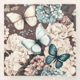 Schmetterlinge und braune Blume Glasuntersetzer