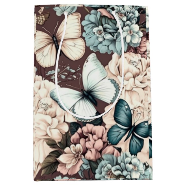 Schmetterlinge und braune Blume Mittlere Geschenktüte (Vorderseite)
