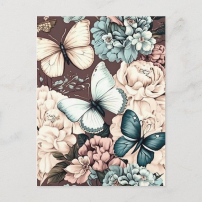 Schmetterlinge und braune Blume Postkarte (Vorderseite)
