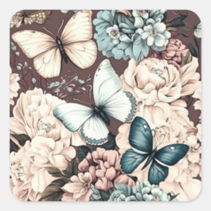 Schmetterlinge und braune Blume Quadratischer Aufkleber