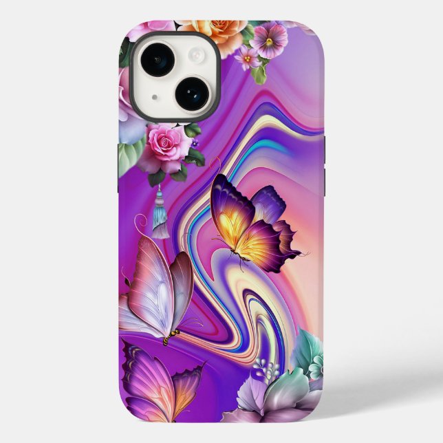 Schmetterlinge und bunte wirbelnde Hintergrundbild Case-Mate iPhone Hülle (Rückseite)