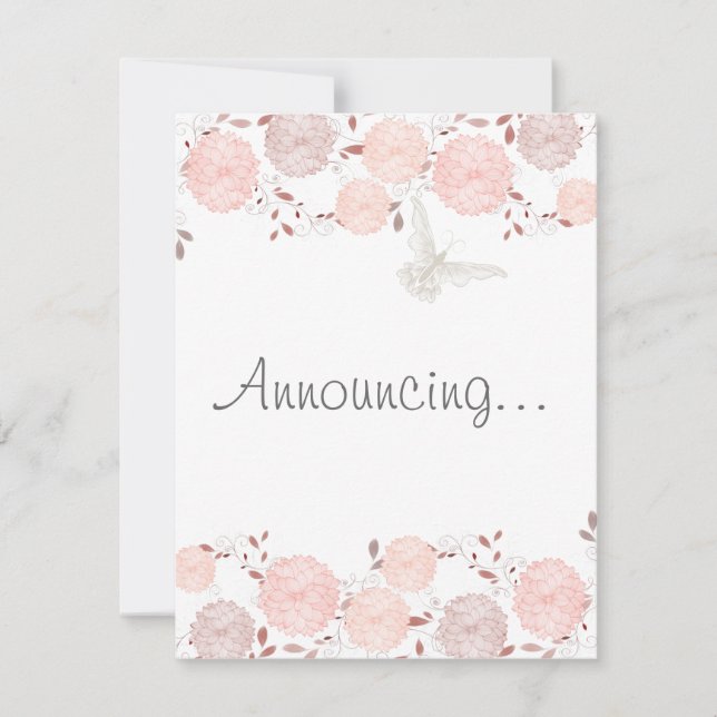 Schmetterlinge und Coral Chrysanthemas Verlobung Ankündigung (Vorderseite)