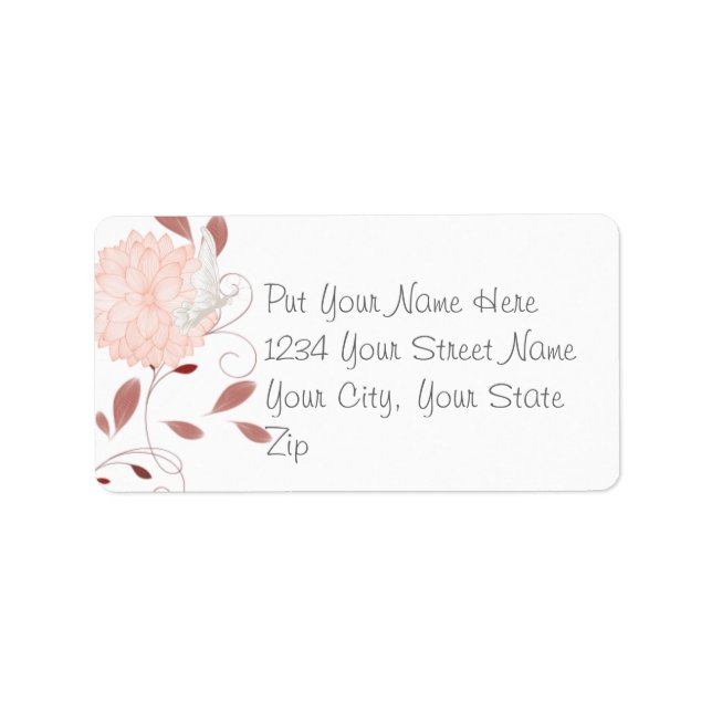 Schmetterlinge und Coral Chrysanthemen Adressaufkleber (Vorne)