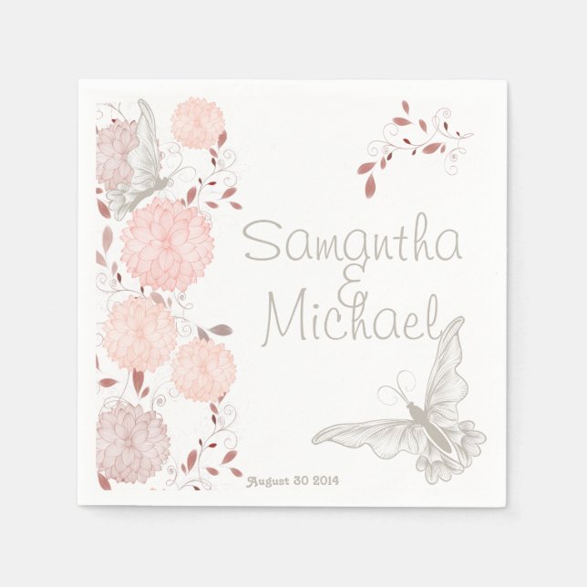 Schmetterlinge und Coral Chrysanthemen Serviette (Vorderseite)