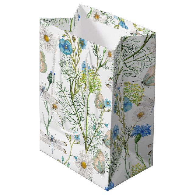Schmetterlinge und Drachen fliegen im Garten Mittlere Geschenktüte (Vorderseite Schrägansicht)