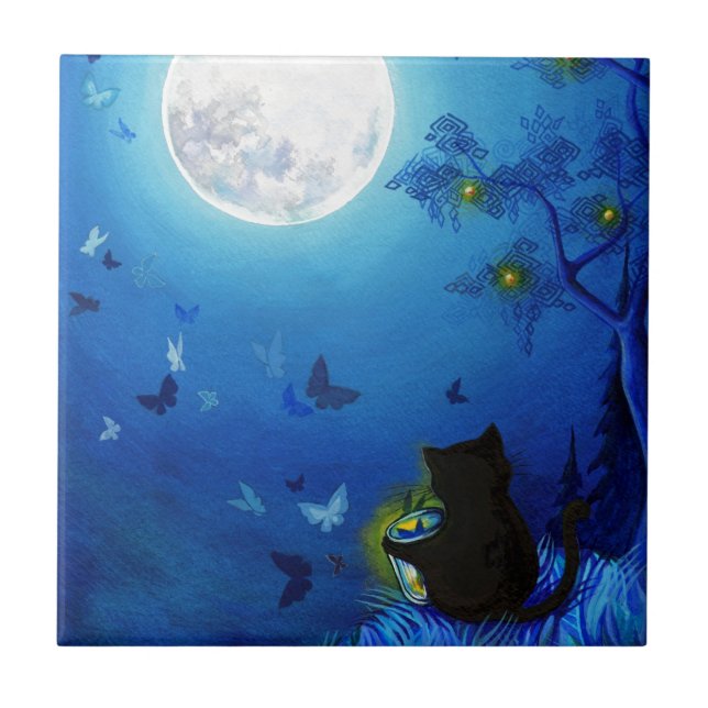 Schmetterlinge und feenhafte Laternen Fliese (Vorderseite)