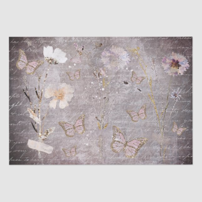 Schmetterlinge und getrocknetes Blume-Papierpapier Seidenpapier (Vorderseite)