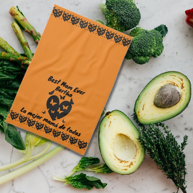 Schmetterlinge und Herz-Individuelle Name, zweispr Geschirrtuch (Bilingual mother's day best mom ever la mejor mamá de todas custom name towel multilingual project)