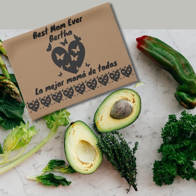 Schmetterlinge und Herz-Individuelle Name, zweispr Geschirrtuch (Bilingual mother's day best mom ever la mejor mamá de todas custom name towel multilingual project)