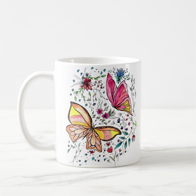 Schmetterlinge und individueller Name Kaffeetasse (Links)