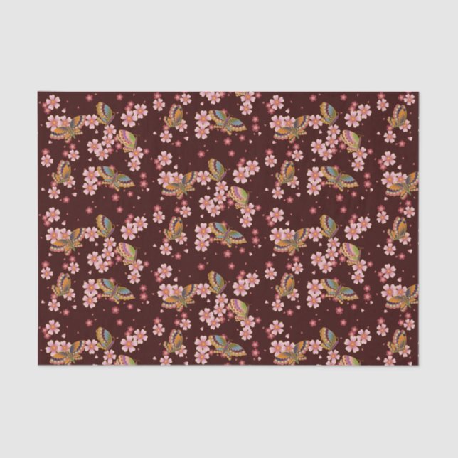 Schmetterlinge und Kirschblossom Duschen Maroon Seidenpapier (Vorderseite)