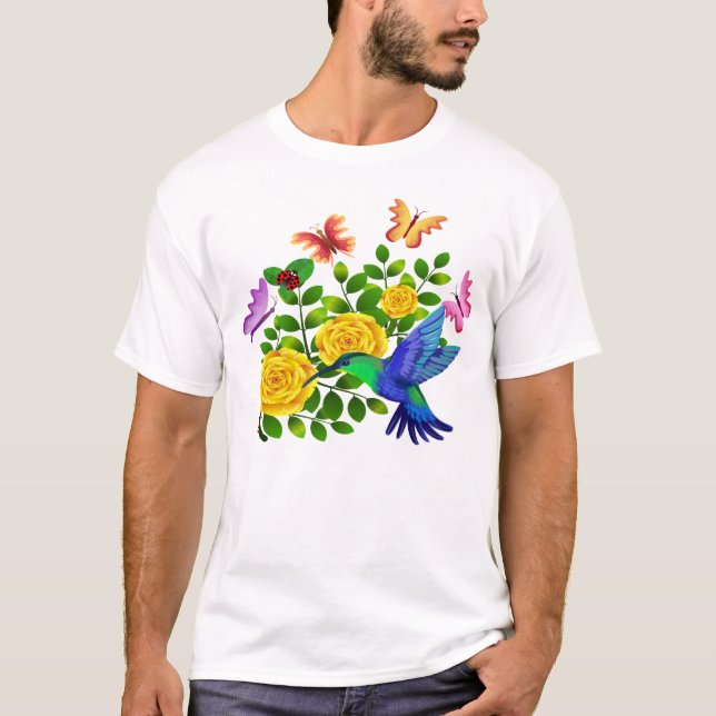 Schmetterlinge und Kolibris fliegen über einen Bär T-Shirt (Vorderseite)