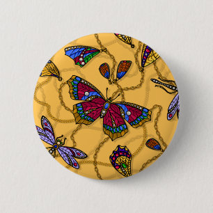 Schmetterlinge und Libellen auf Gelb Button