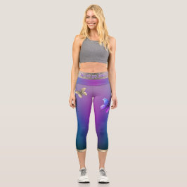 Schmetterlinge und Lila Hochwaikkappen Capri Leggings