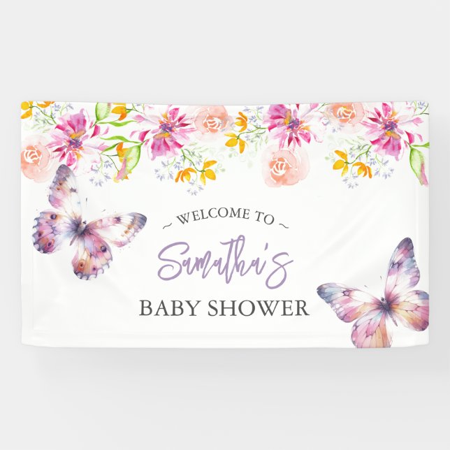 Schmetterlinge und Lullabies Baby Duschzeichen Banner (Horizontal)