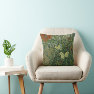 Schmetterlinge und Mohn von Vincent van Gogh Kissen